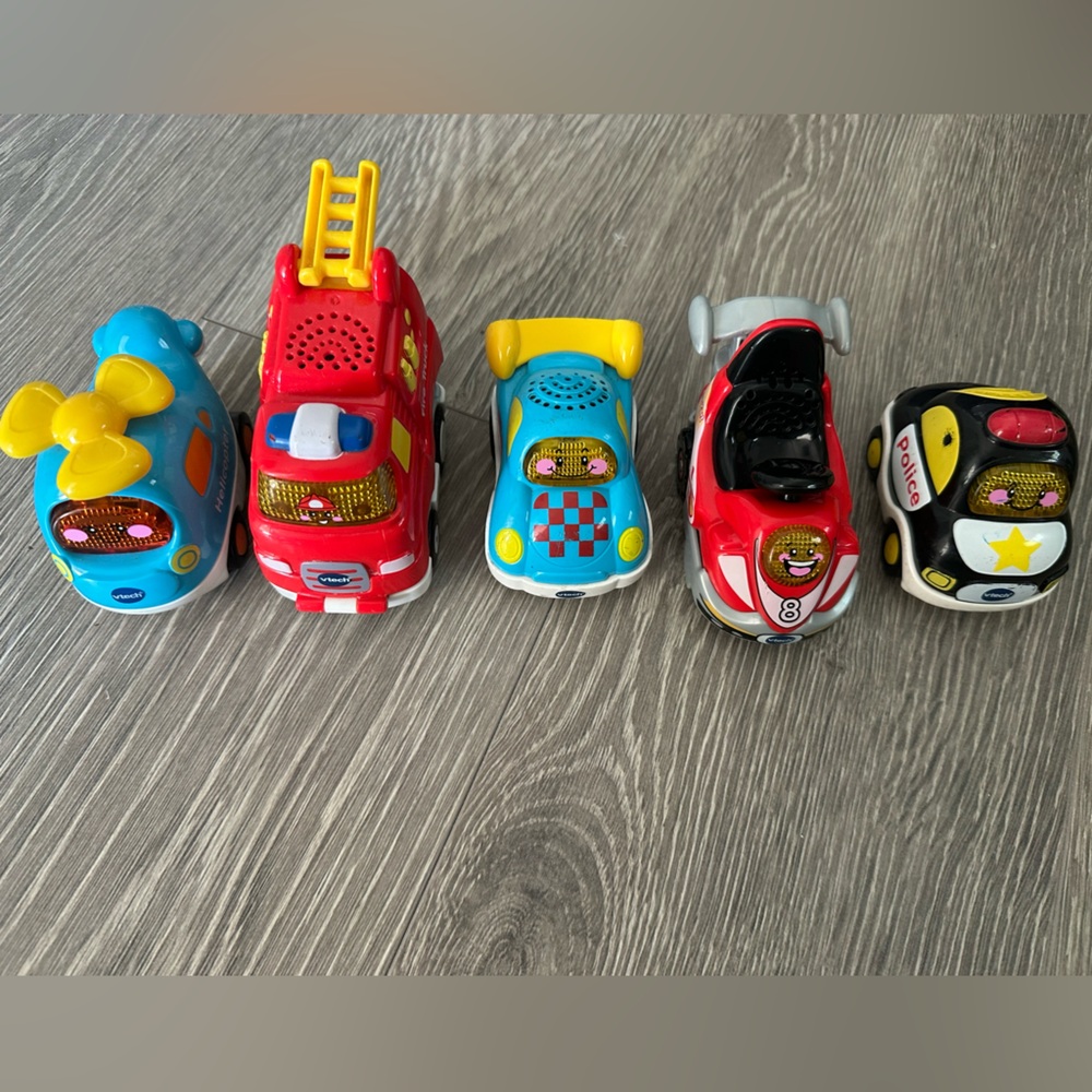 Lot of 5 VTech Go! Go! Smart Wheels Vehicle FireTruck Helicopter Police Race Car